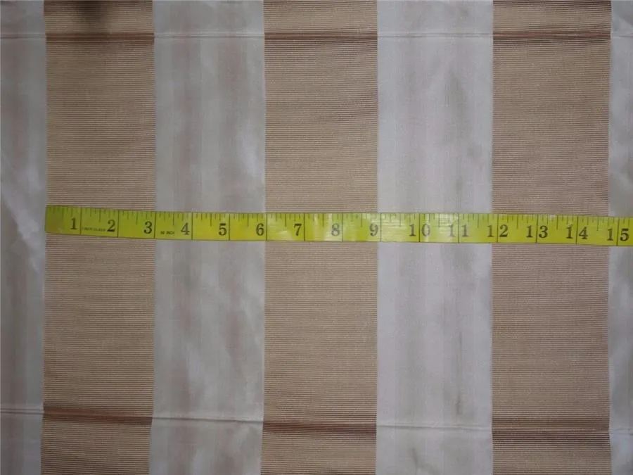 100% Pure Silk Taffeta Fabric Cream x Gold Satin color Stripes 54" wide TAF#S139[14]