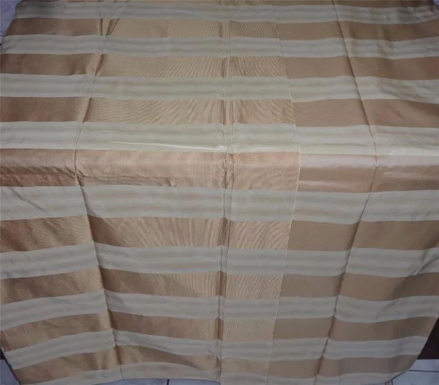 100% Pure Silk Taffeta Fabric Cream x Gold Satin color Stripes 54" wide TAF#S139[14]