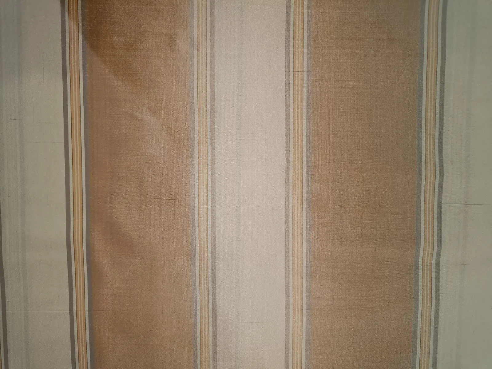 100% Pure Silk Taffeta Fabric Gold,Cafe Creme &amp; Golden Cream stripes color 54&quot; wide TAF#S99