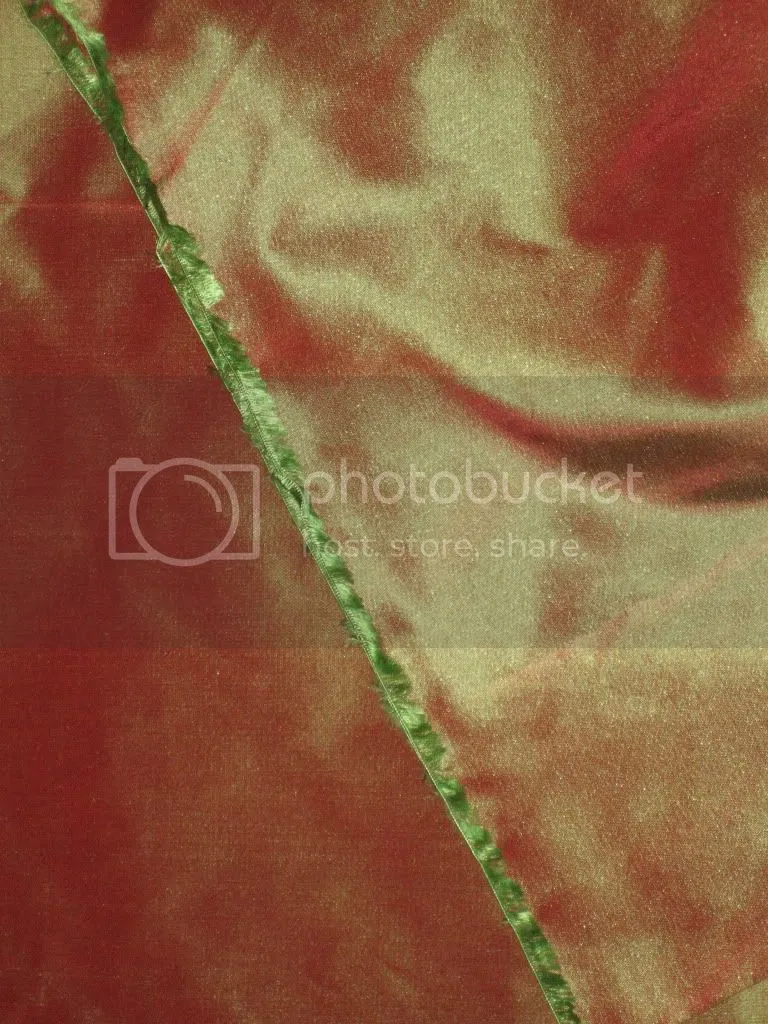 100% Pure SILK TAFFETA FABRIC Rust x Green shot continuous piece 54&quot;