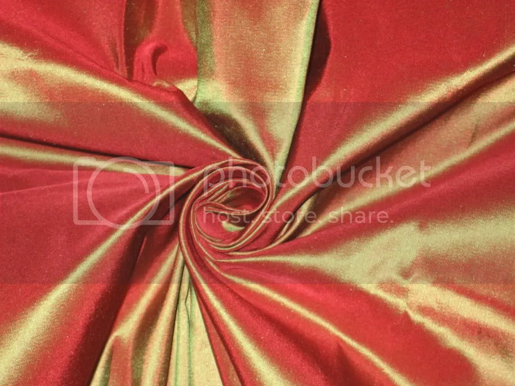 100% Pure SILK TAFFETA FABRIC Rust x Green shot continuous piece 54&quot;