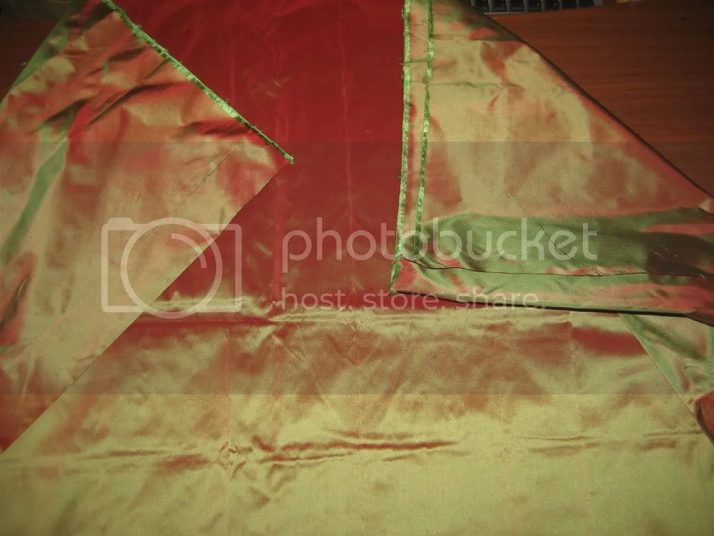 100% Pure SILK TAFFETA FABRIC Rust x Green shot continuous piece 54&quot;