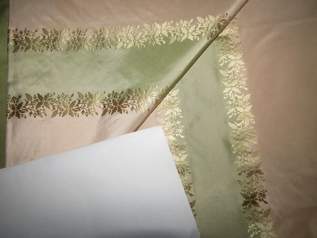 100% Silk Taffeta Jacquard Fabric Floral & Stripes 54"~wide available in four colors salmon and gold ,light olive and gold , pastel dusty salmon and gold ,pastel green and nude pink .