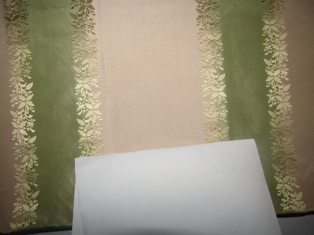 100% Silk Taffeta Jacquard Fabric Floral & Stripes 54"~wide available in four colors salmon and gold ,light olive and gold , pastel dusty salmon and gold ,pastel green and nude pink .