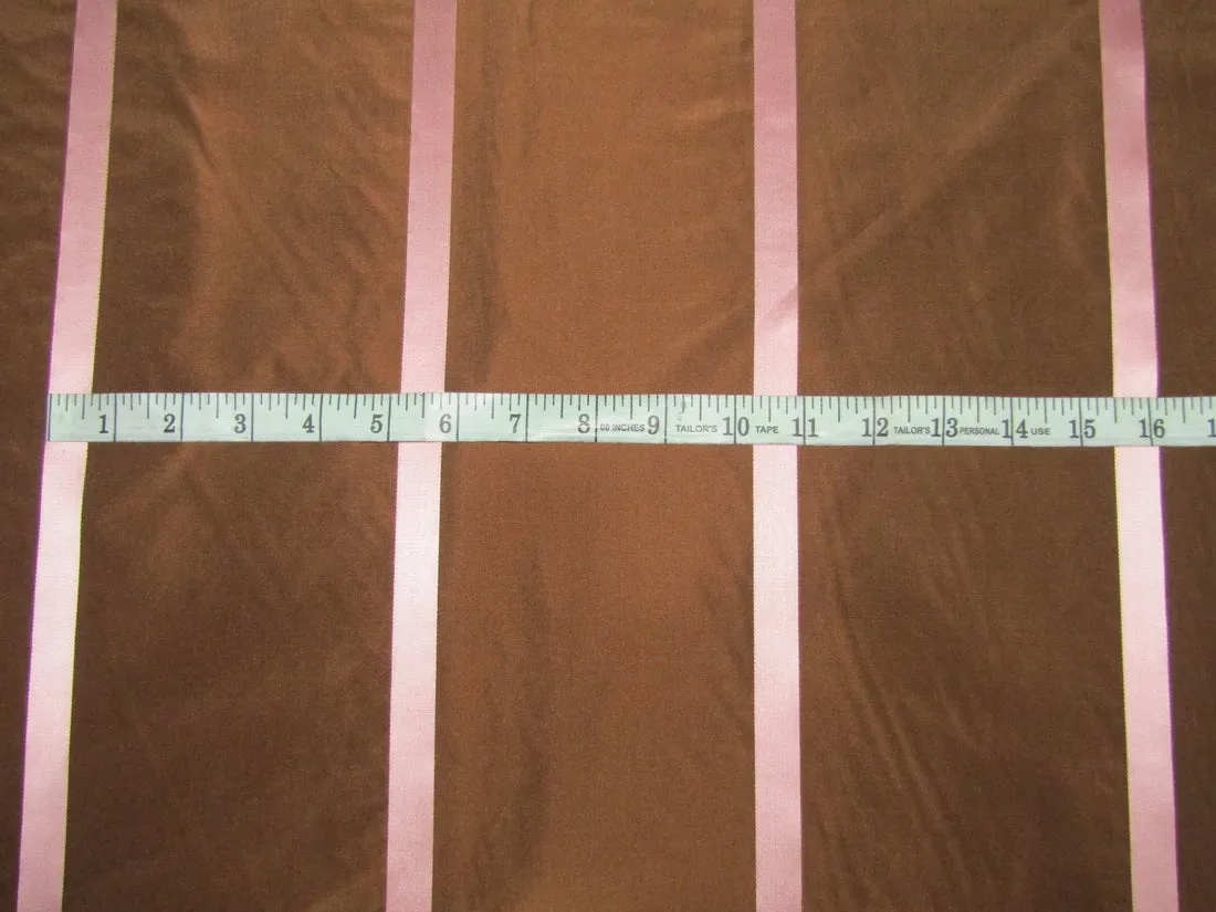 100%Silk Taffeta Fabricbrown with pink satin stripes TAFS165[2] 54&quot; wide