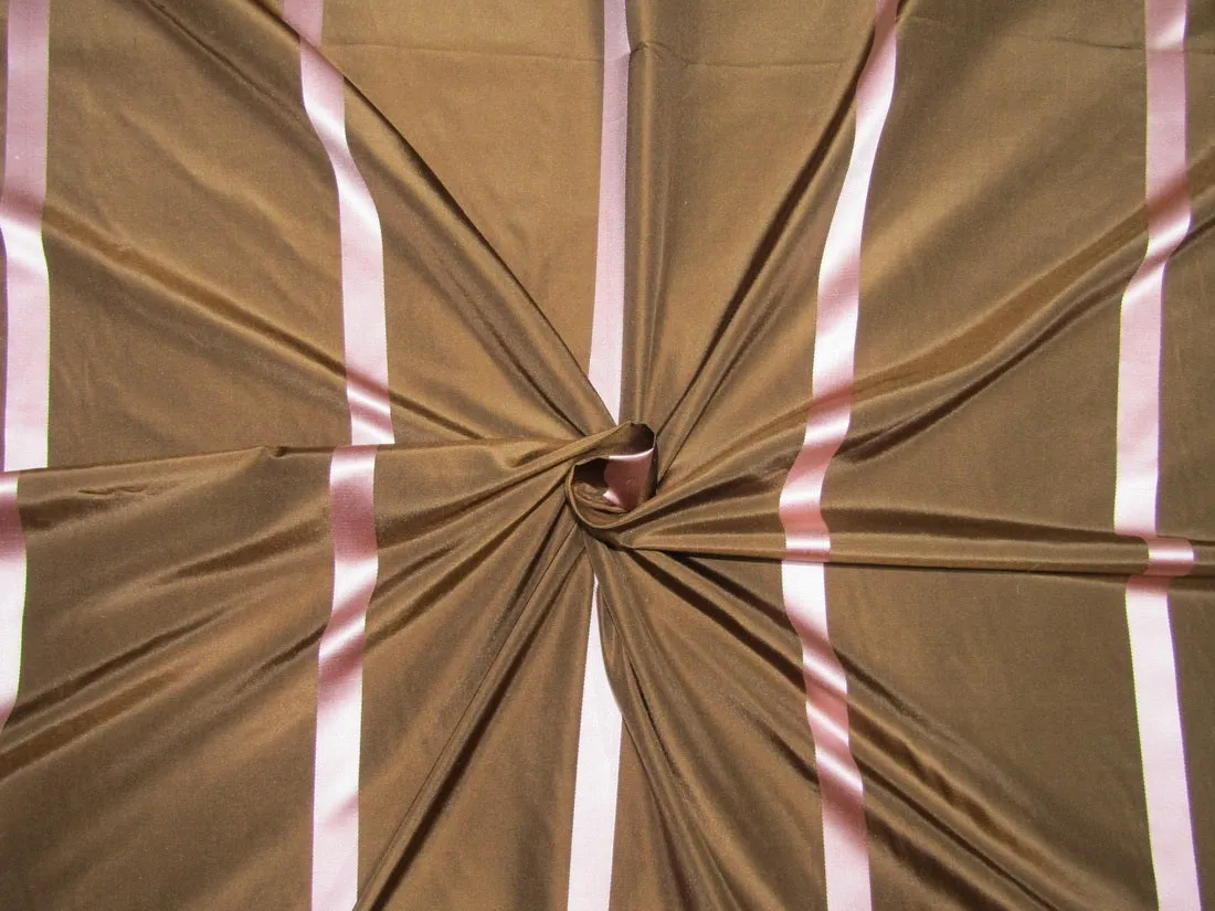 100%Silk Taffeta Fabricbrown with pink satin stripes TAFS165[2] 54&quot; wide