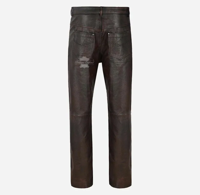 501 Leather Jeans For Men's Biker Style Vintage Waxed Leather Pants