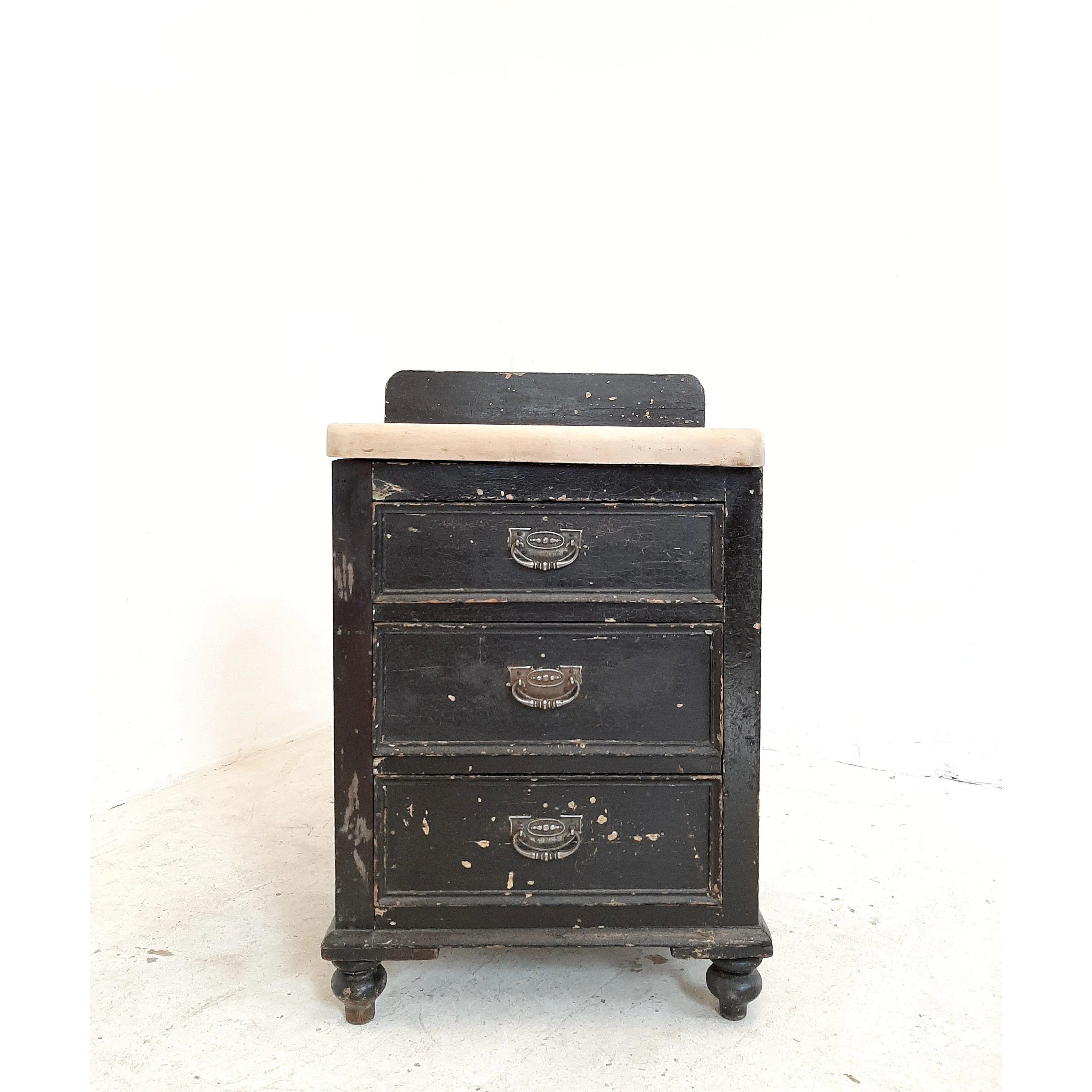 Antique painted pine drawers original chippy black paint