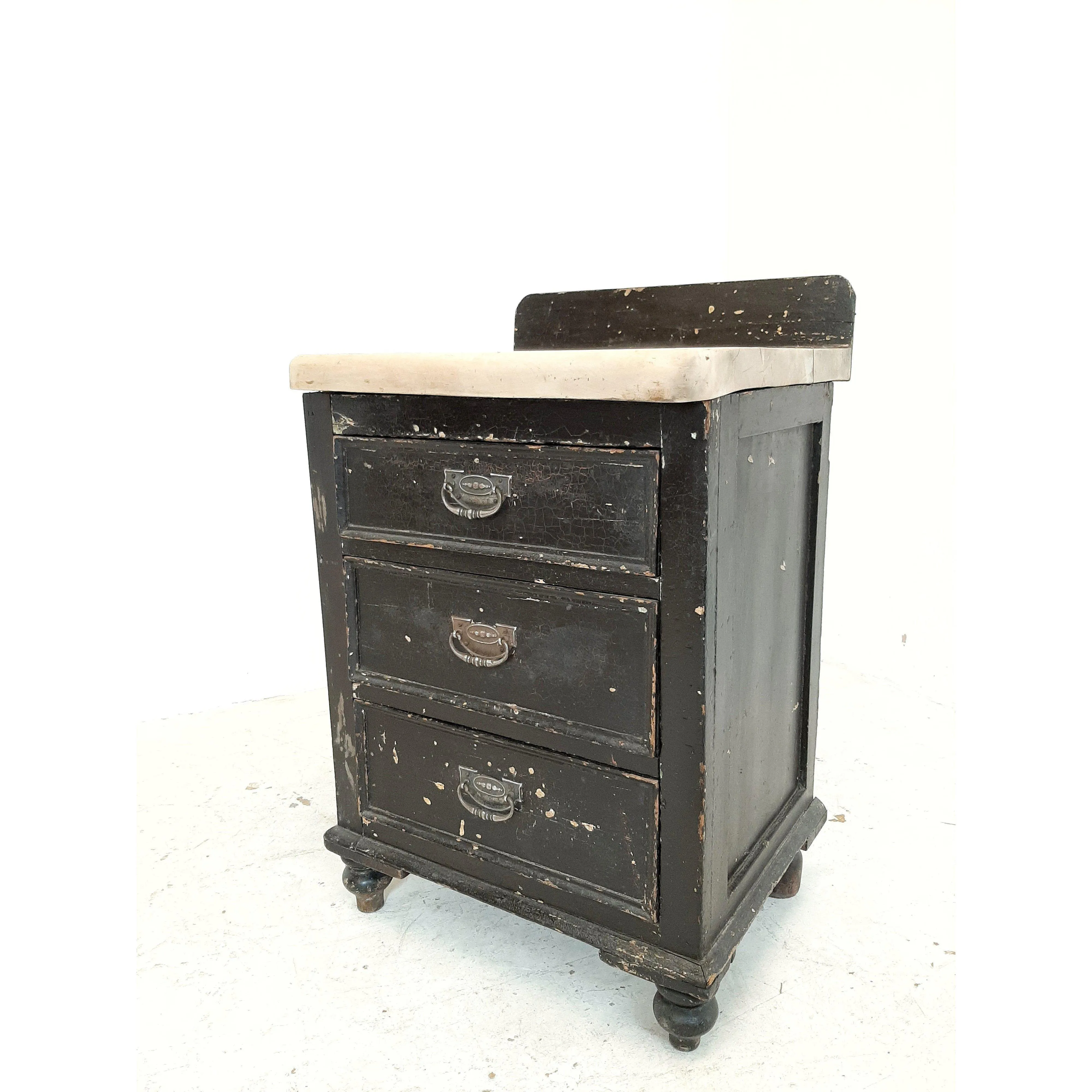 Antique painted pine drawers original chippy black paint