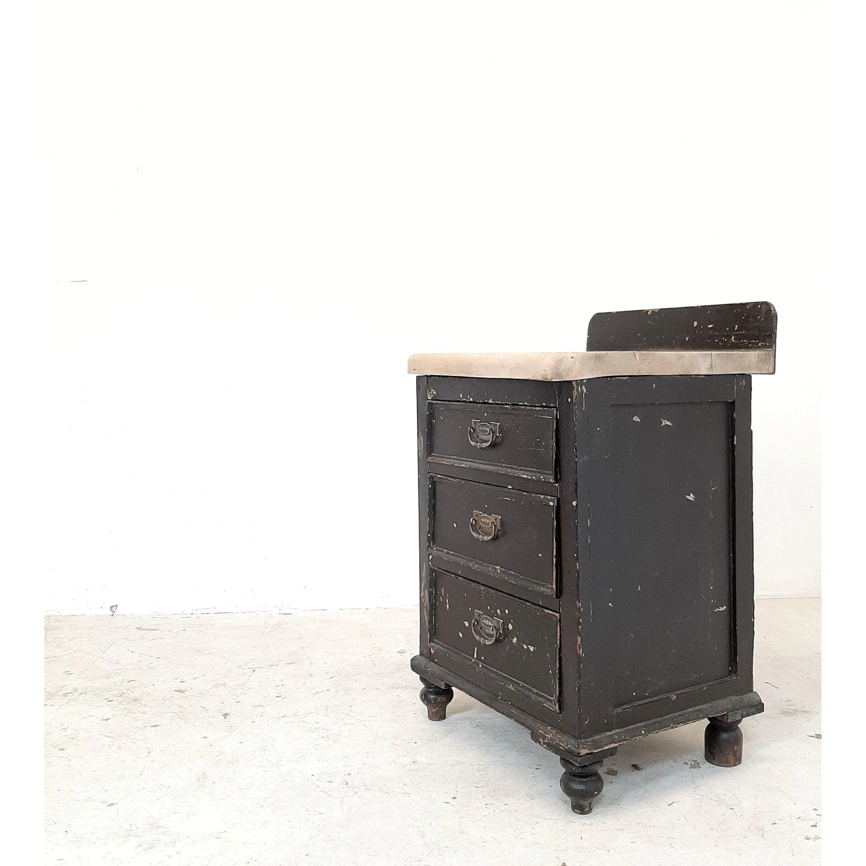 Antique painted pine drawers original chippy black paint