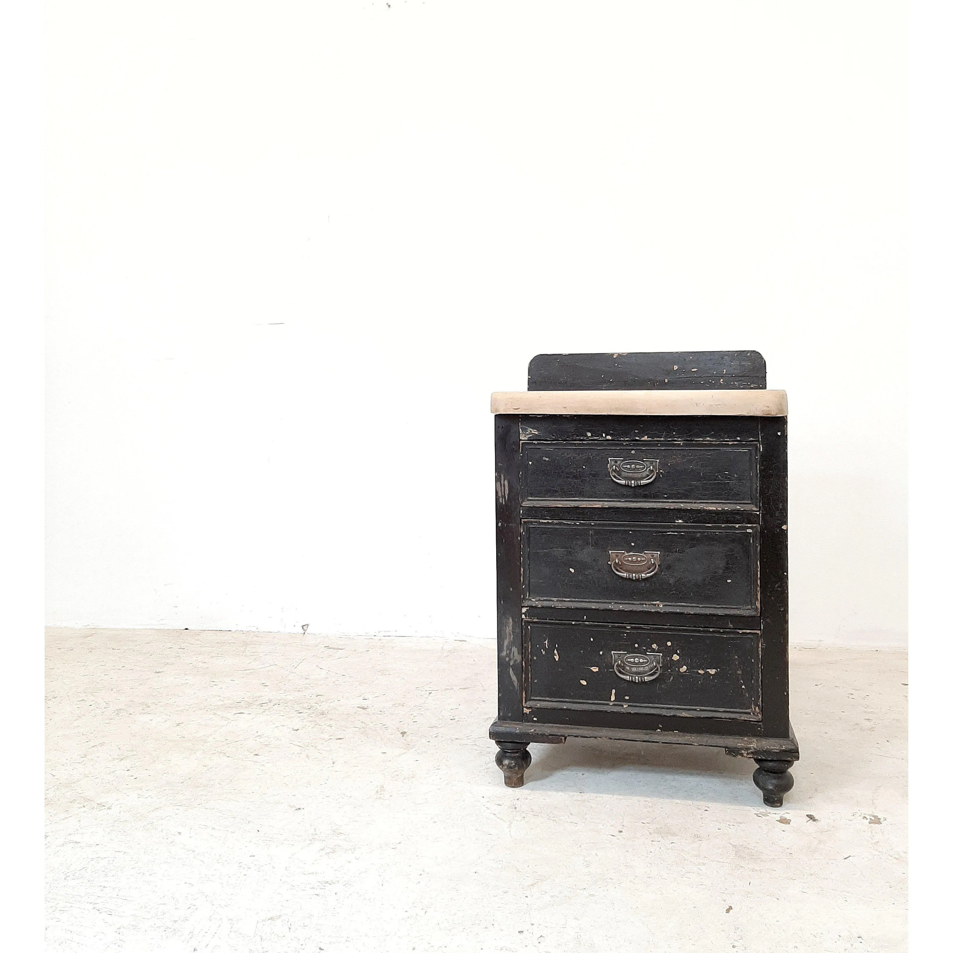 Antique painted pine drawers original chippy black paint