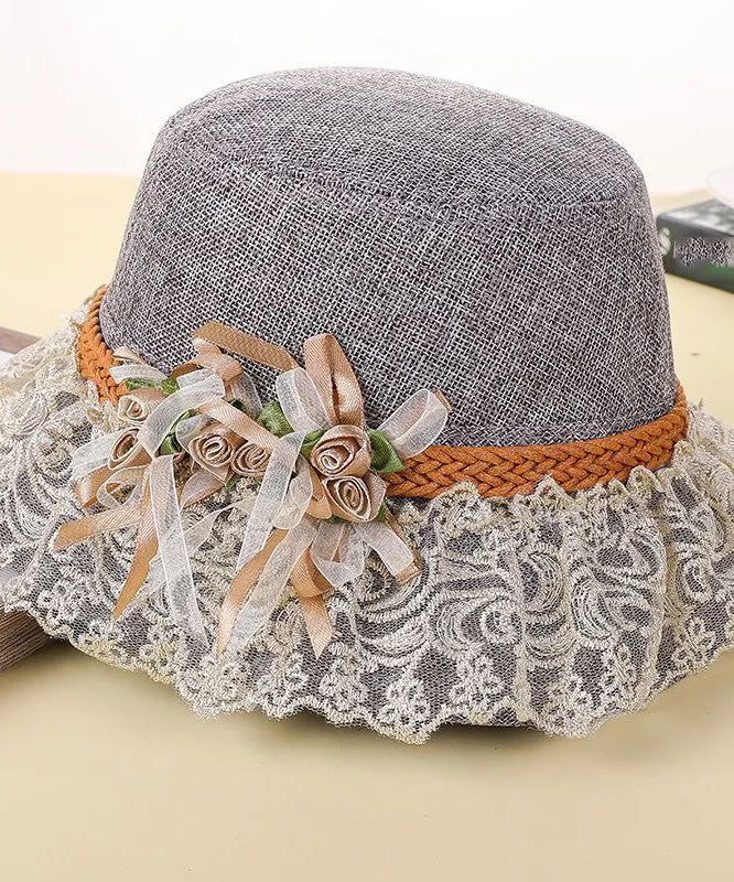 Beautiful Pink Lace Patchwork Floral Linen Floppy Sun Hat