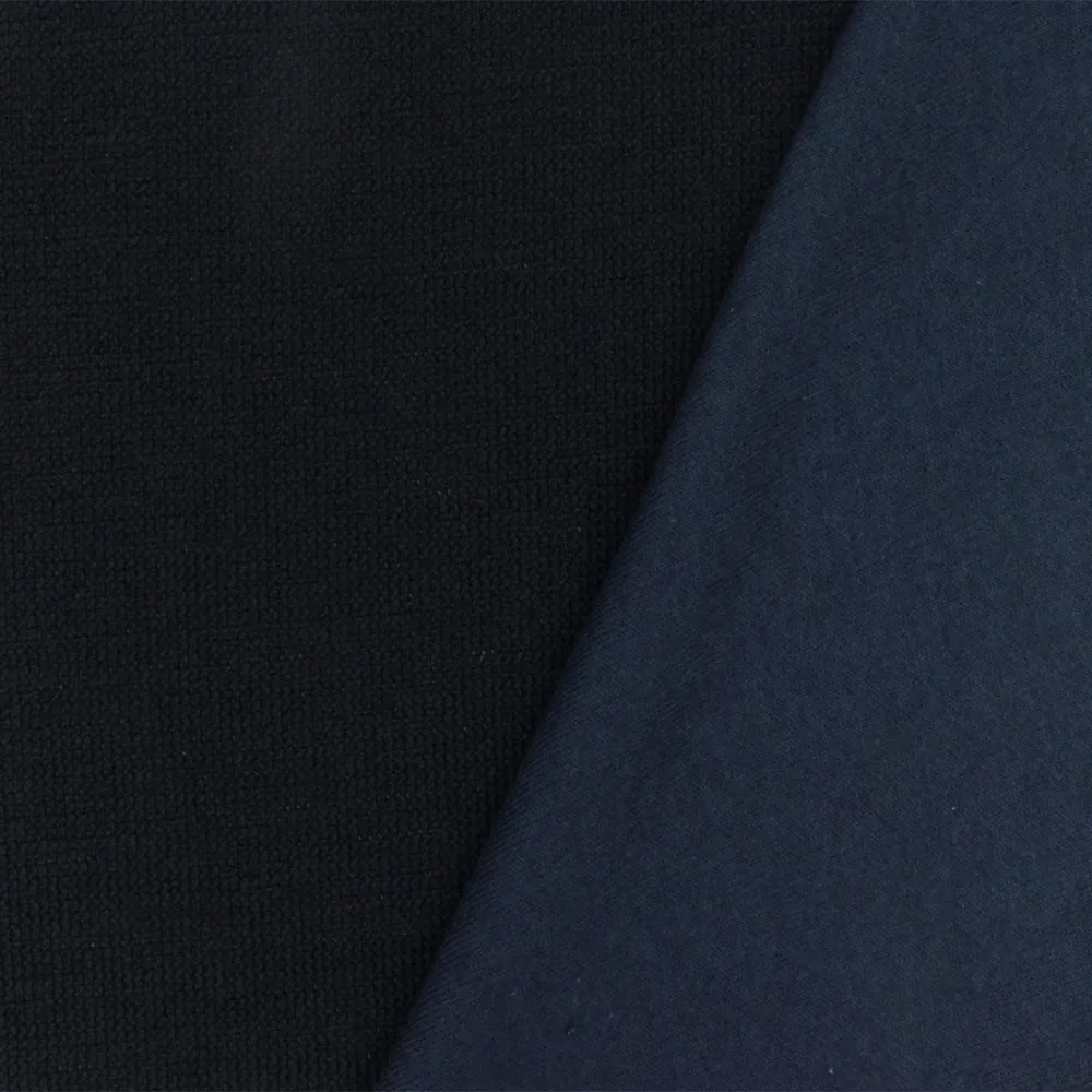 Black-Deep Navy Blue Solid Polyester Wool Double Knit Fabric