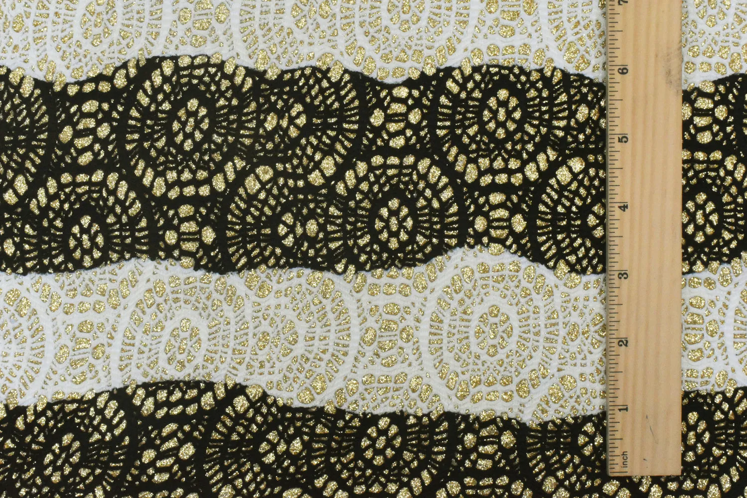 Black-White-Gold Lace-Like Bonded Interlock Knit Fabric