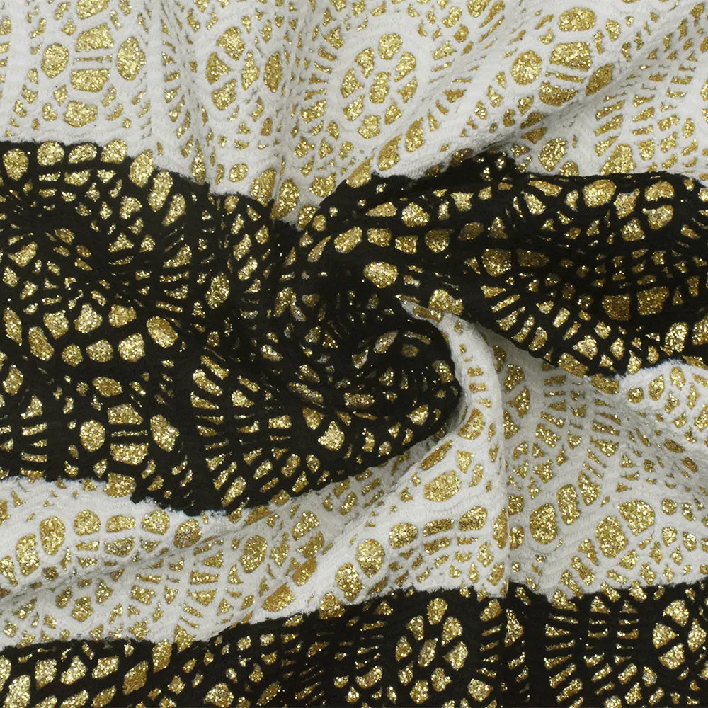 Black-White-Gold Lace-Like Bonded Interlock Knit Fabric