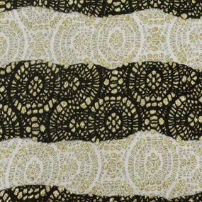 Black-White-Gold Lace-Like Bonded Interlock Knit Fabric