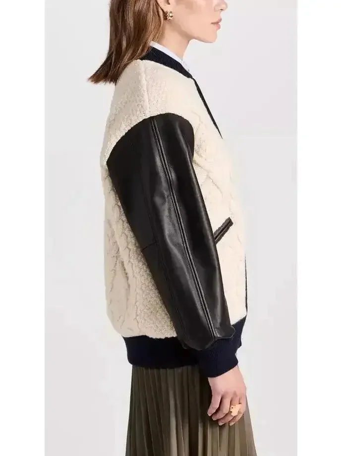 Cable-Knit Leather Paneled Jacket