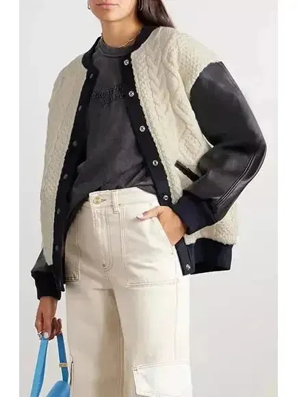 Cable-Knit Leather Paneled Jacket