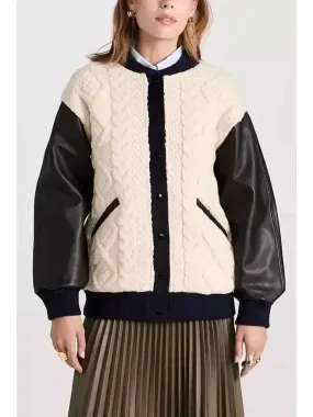 Cable-Knit Leather Paneled Jacket