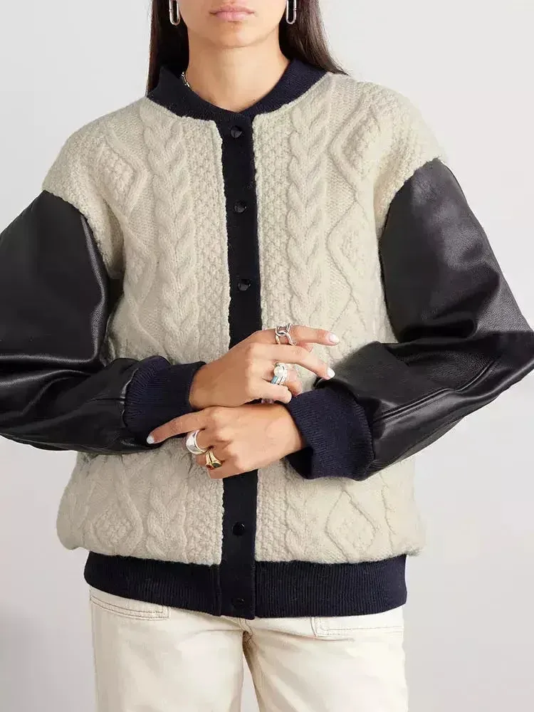 Cable-Knit Leather Paneled Jacket