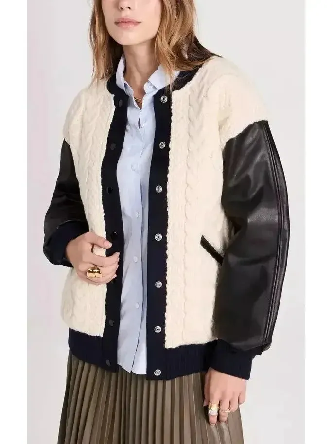 Cable-Knit Leather Paneled Jacket