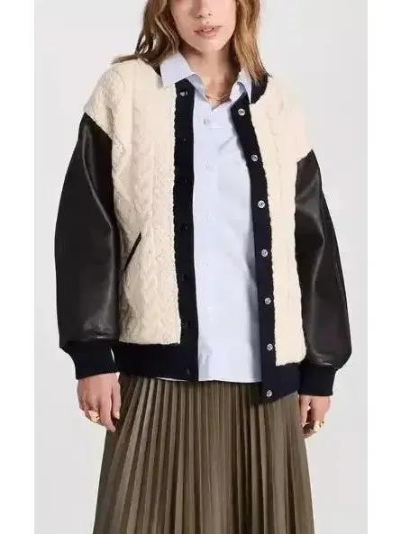 Cable-Knit Leather Paneled Jacket