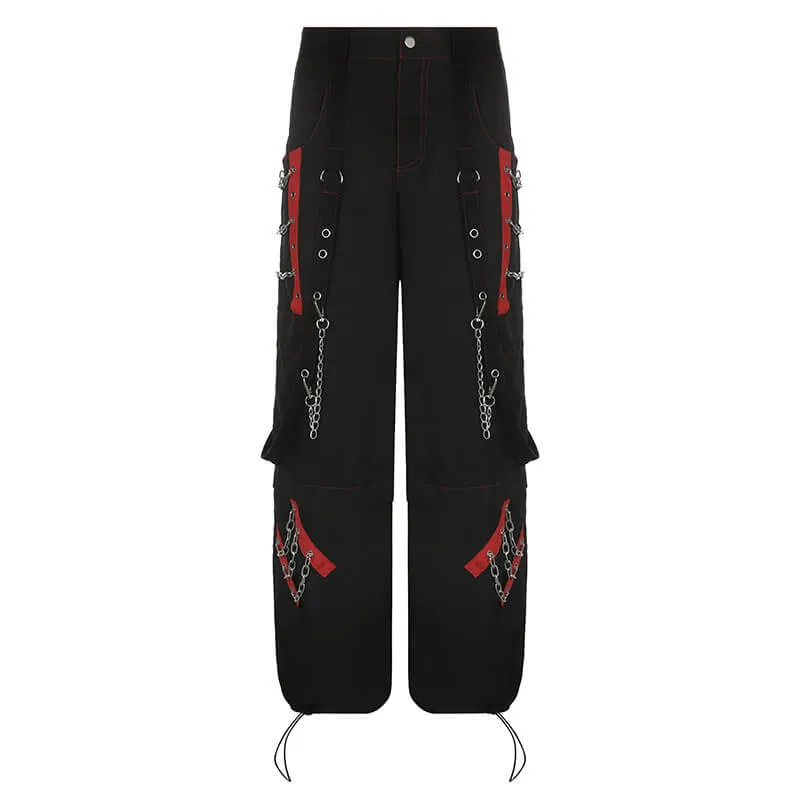 Chain Design Polyester Cargo Pants