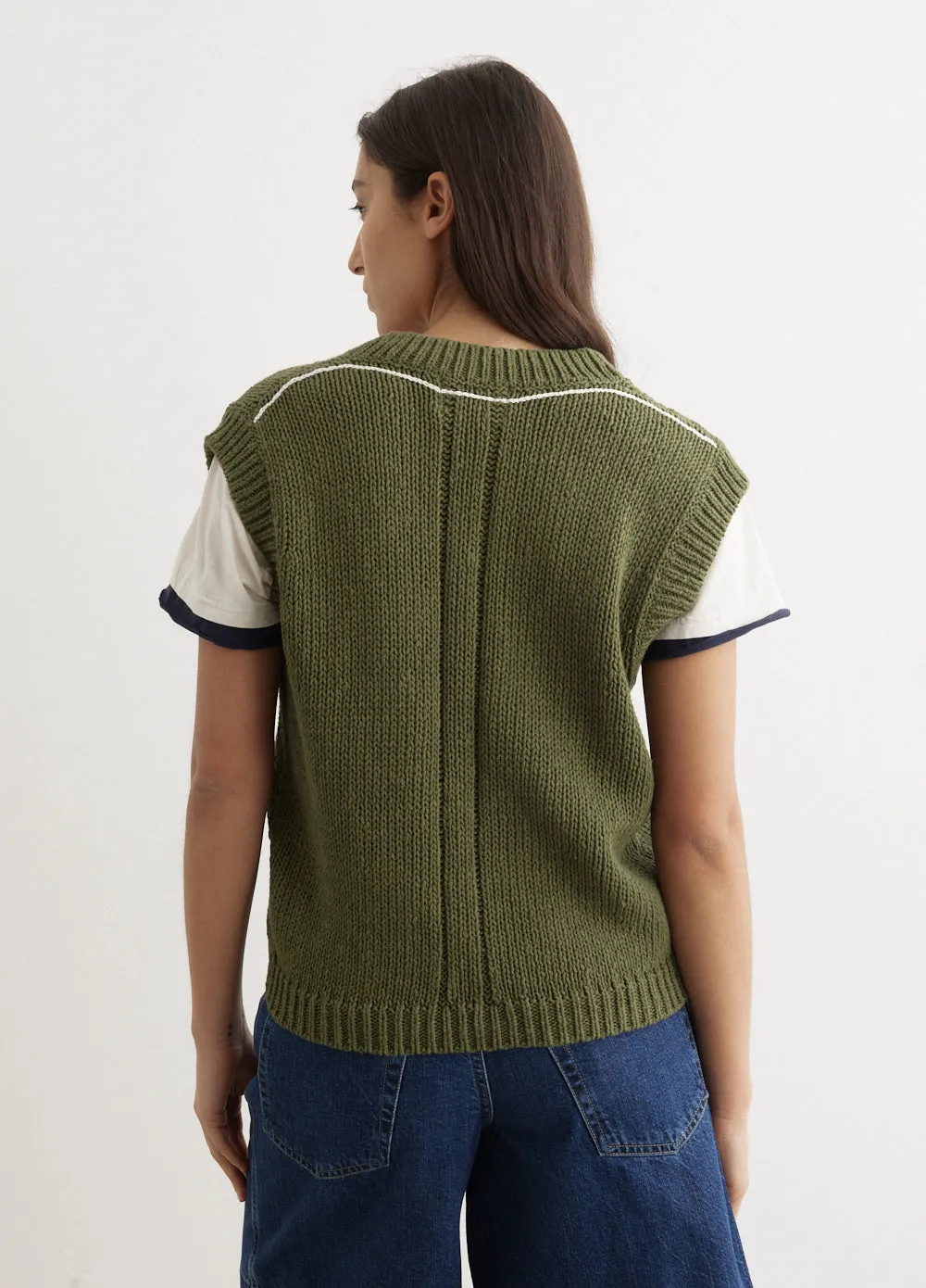 Cotton Linen V-Neck Knit Vest