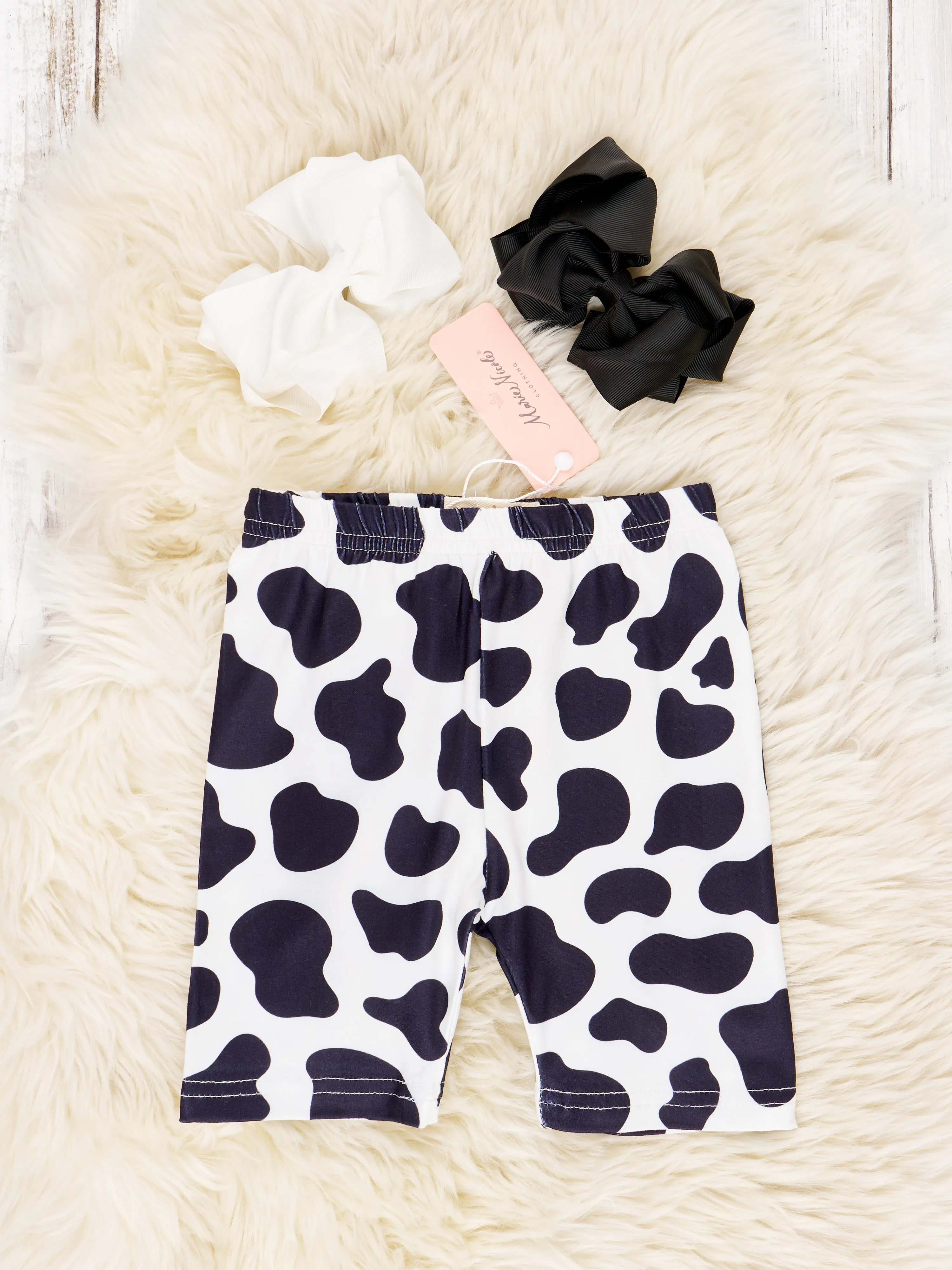 Cow Print Long Biker Shorts