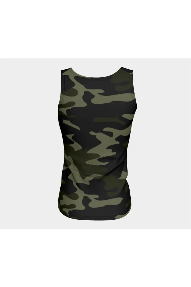 Dark Green Camouflage Fitted Tank Top