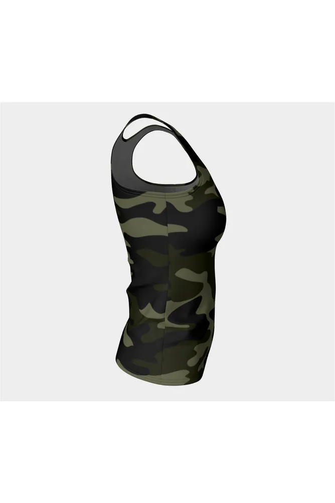 Dark Green Camouflage Fitted Tank Top