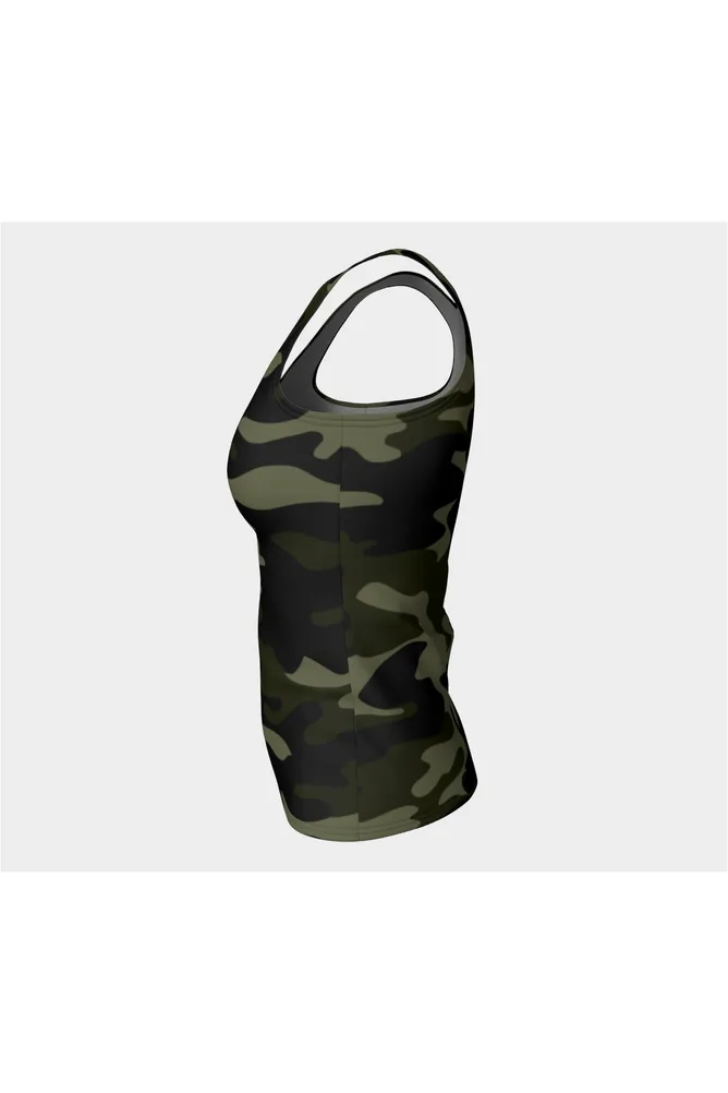 Dark Green Camouflage Fitted Tank Top