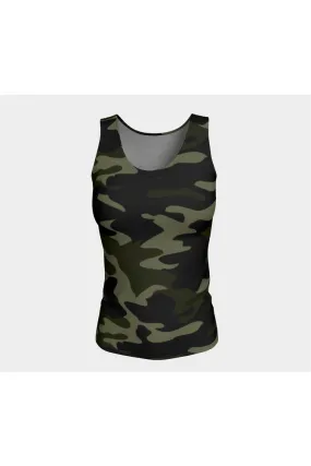 Dark Green Camouflage Fitted Tank Top