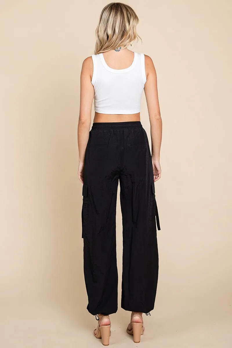 Drawstring Elastic Waist Cargo Pants with Pockets