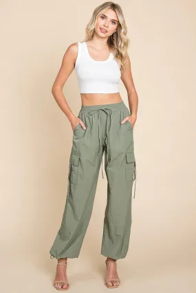 Drawstring Elastic Waist Cargo Pants with Pockets