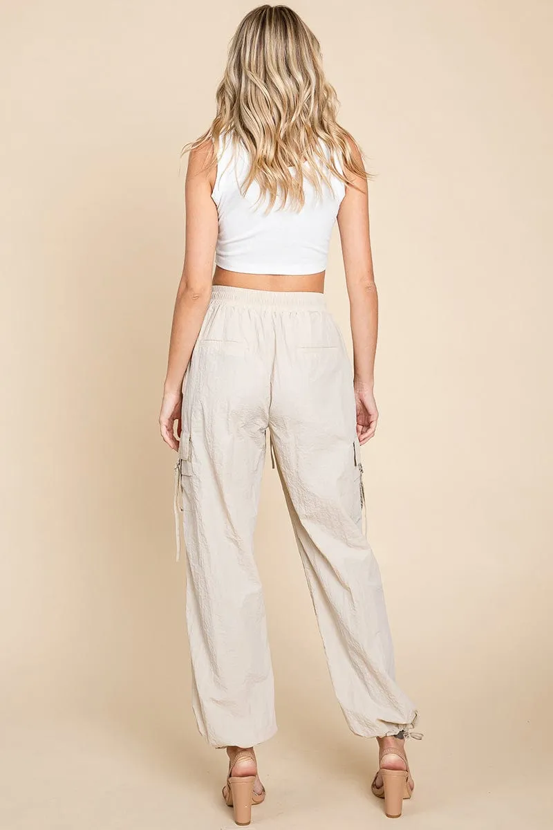 Drawstring Elastic Waist Cargo Pants with Pockets