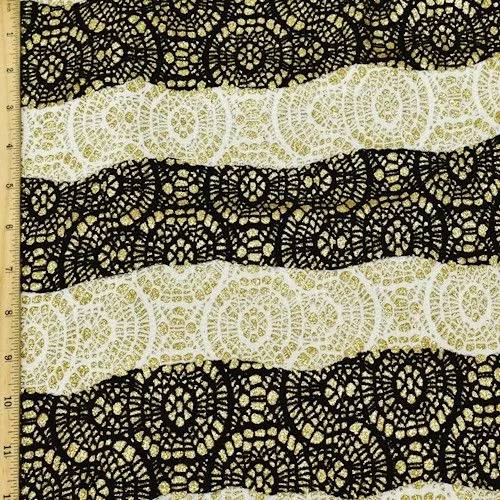 Gold/Black/White Sparkle Striped Lace Knit Fabric