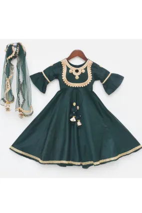 Green Lace Detailing Silk Anarkali Set