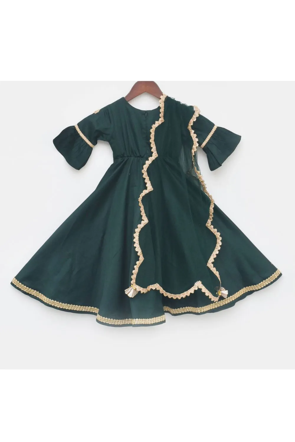 Green Lace Detailing Silk Anarkali Set