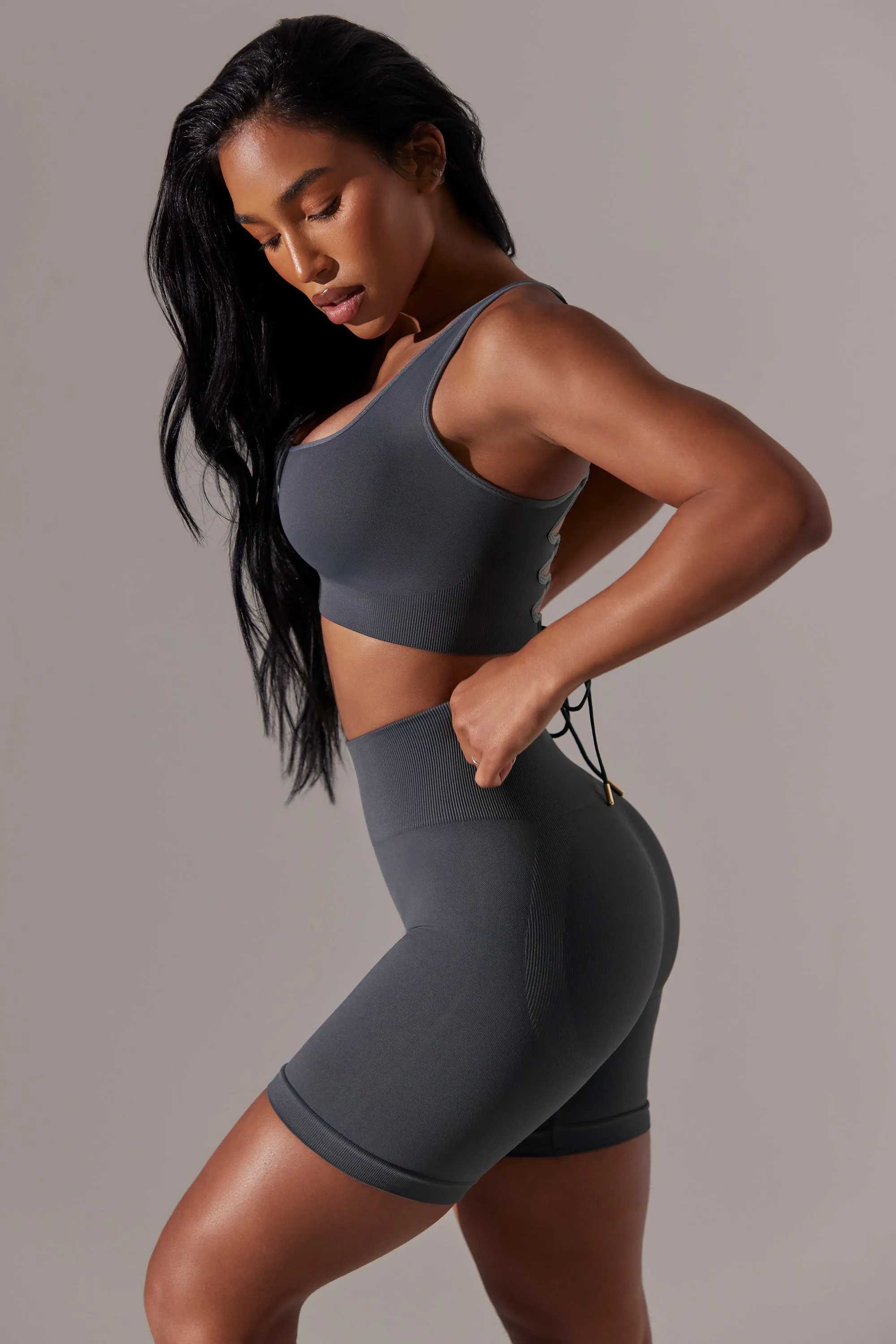 High Waist Super Sculpt Biker Shorts in Grey