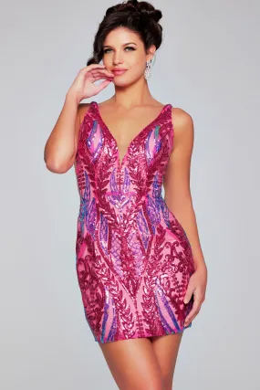 Iridescent Sequin Short V-Neck Dress by Jovani 36784