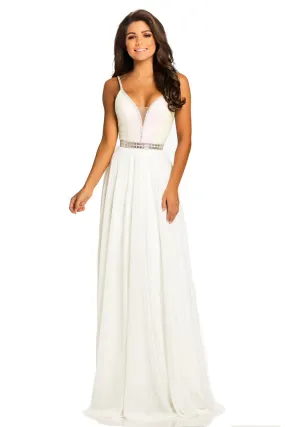 Johnathan Kayne 8050 Size 4 White sequin top prom gown pageant chiffon dress