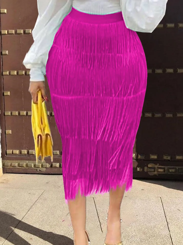 Layered Tassel Plus Size Midi Skirts