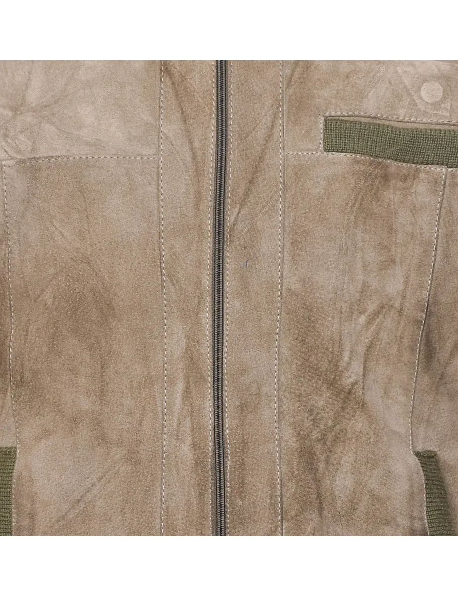 Light Green & Light Brown Contrast Suede Knit Jacket - M