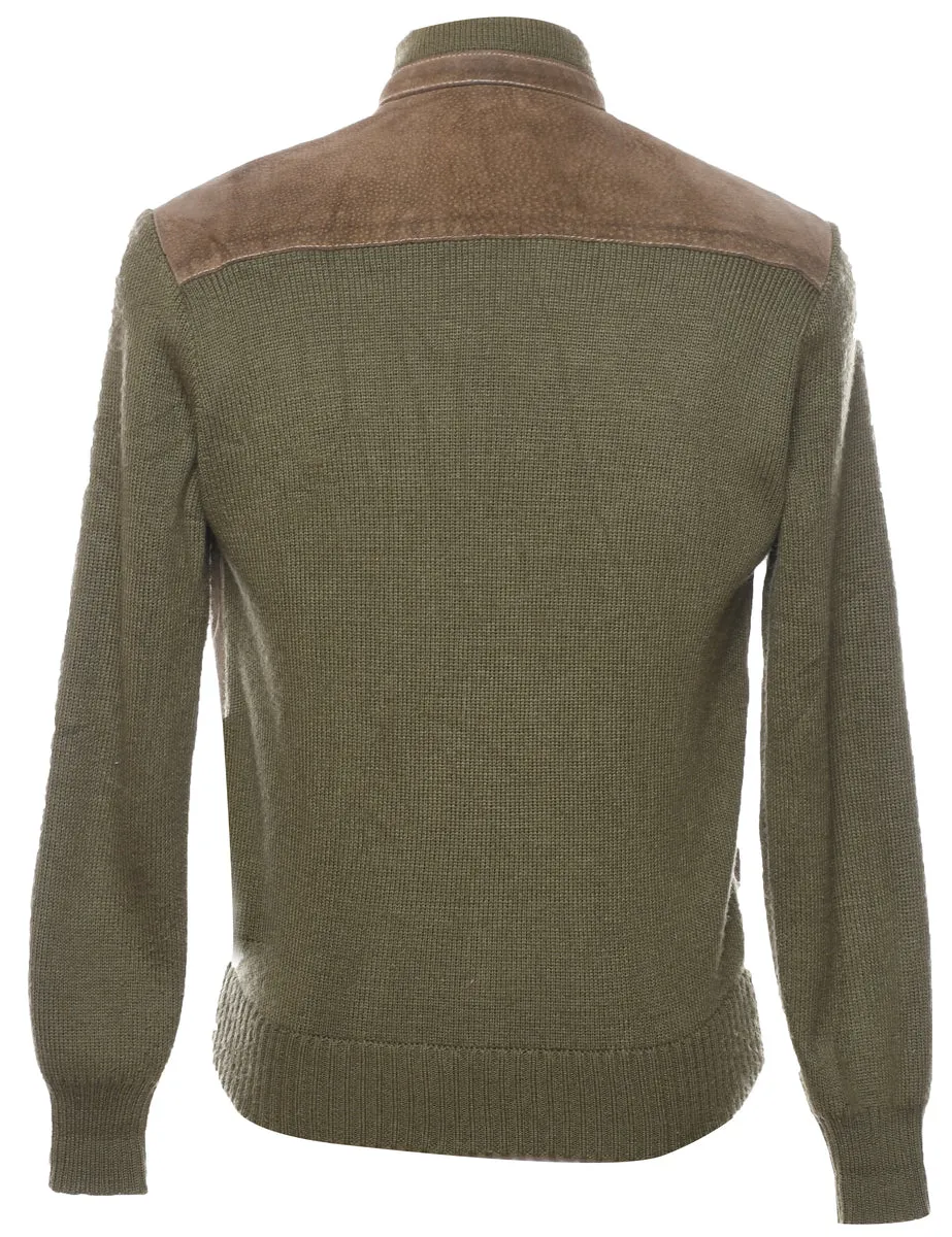 Light Green & Light Brown Contrast Suede Knit Jacket - M