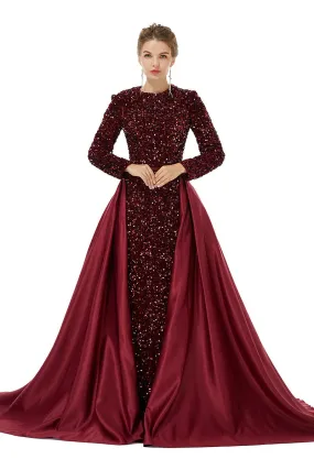 Long sleeve Sequin Prom Dresses with Detachable Skirt