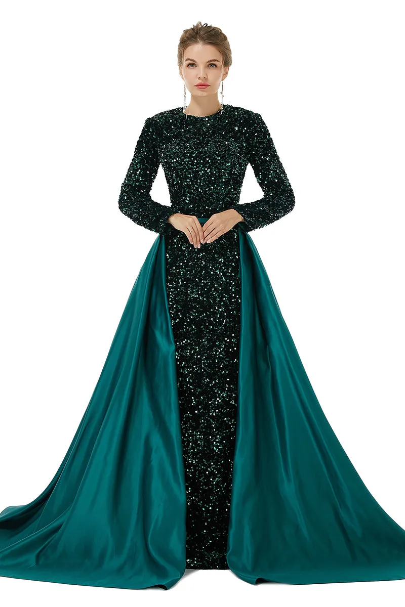 Long sleeve Sequin Prom Dresses with Detachable Skirt