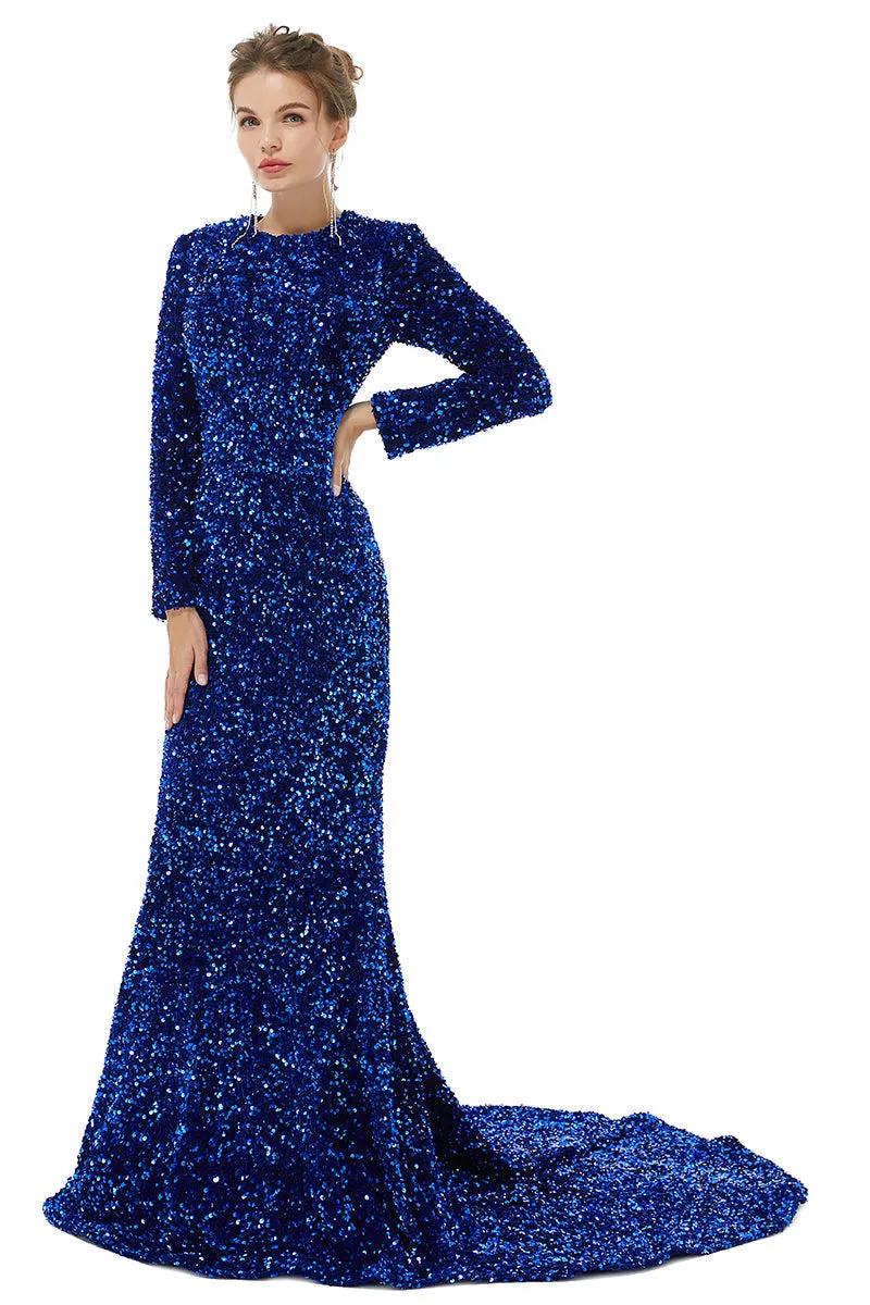 Long sleeve Sequin Prom Dresses with Detachable Skirt