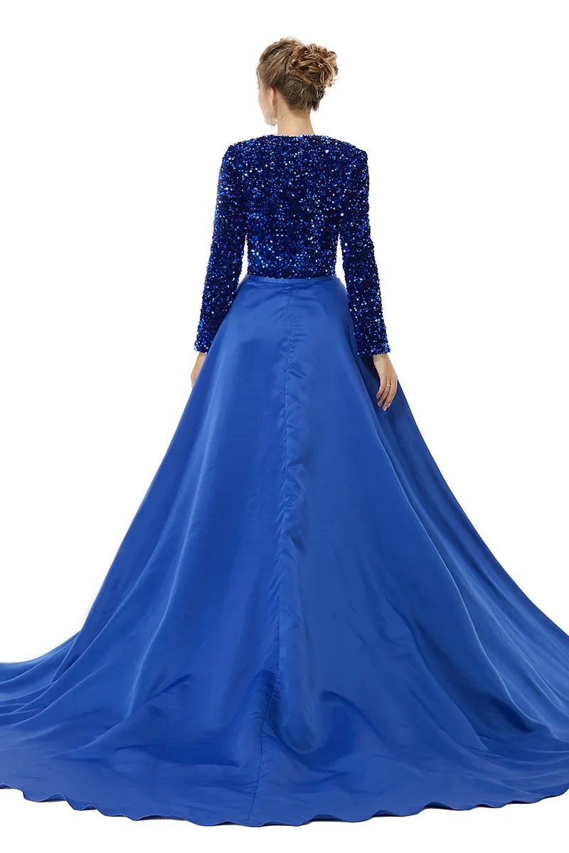 Long sleeve Sequin Prom Dresses with Detachable Skirt