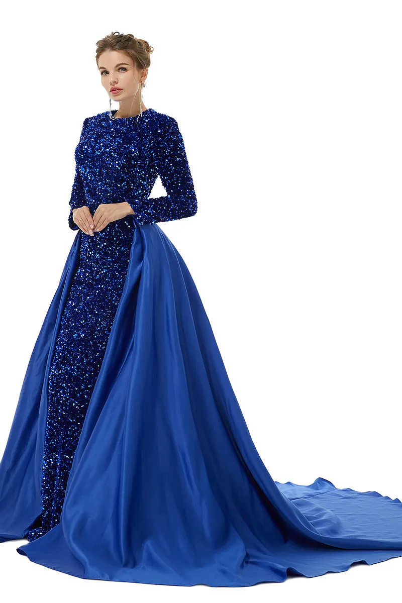 Long sleeve Sequin Prom Dresses with Detachable Skirt